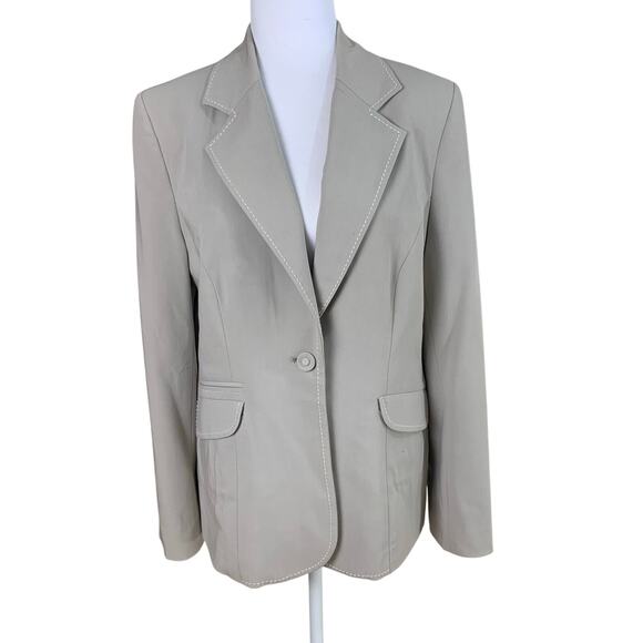 CAbi Size 10 Mist Grey Stitched Paisley Lined One Button Blazer Career Work - Picture 1 of 11